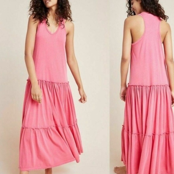 Anthropologie Sundry Pink Tiered Racerback Dress Size 0/ US Extra Small - Picture 1 of 9